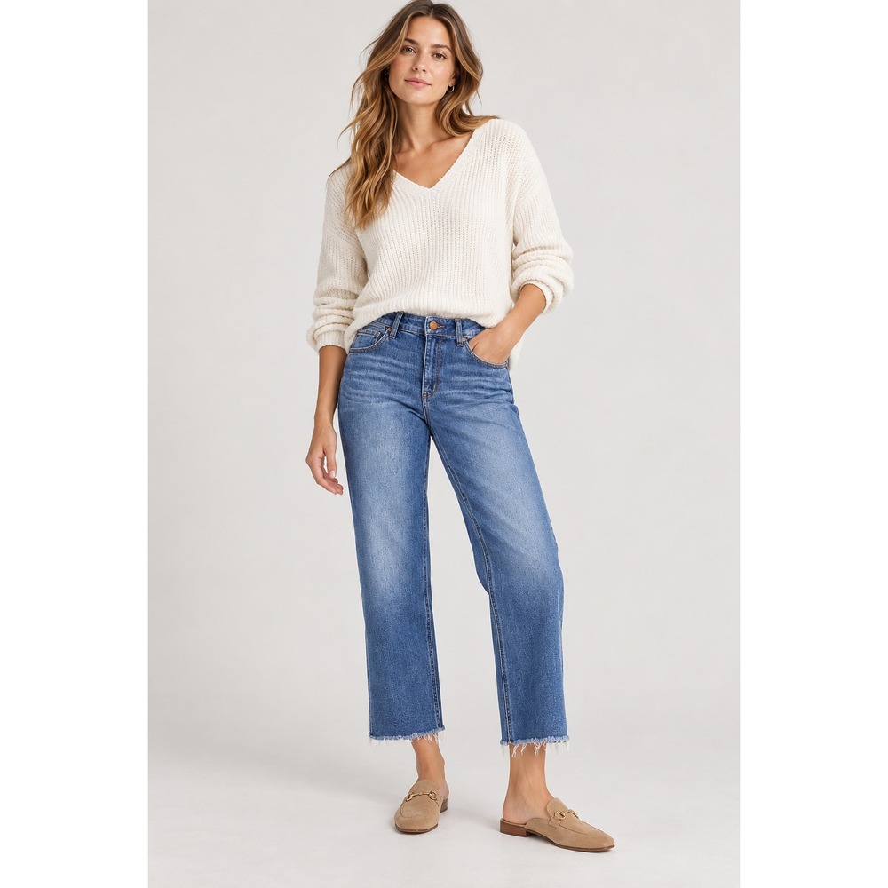 Democracy Ab Solution High Rise Crop Jeans Frayed Hem Jeans Sz 12 Stretchy